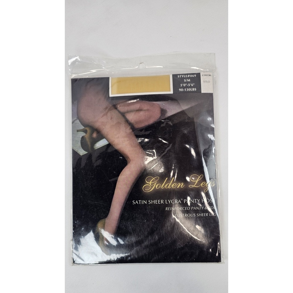 Golden Legs Satin Sheer Lycra Pantyhose Gold S/M Vintage Hosiery Style 869